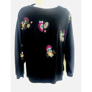 Eminent VTG Embroidered Floral Sparkle Whimsigoth Boho Pullover Sweatshirt M
